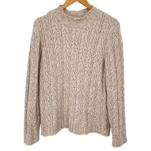 Appleseeds Women's Medium Cable Knit Mock Neck Sweater Wool Neutral Minimalist‎